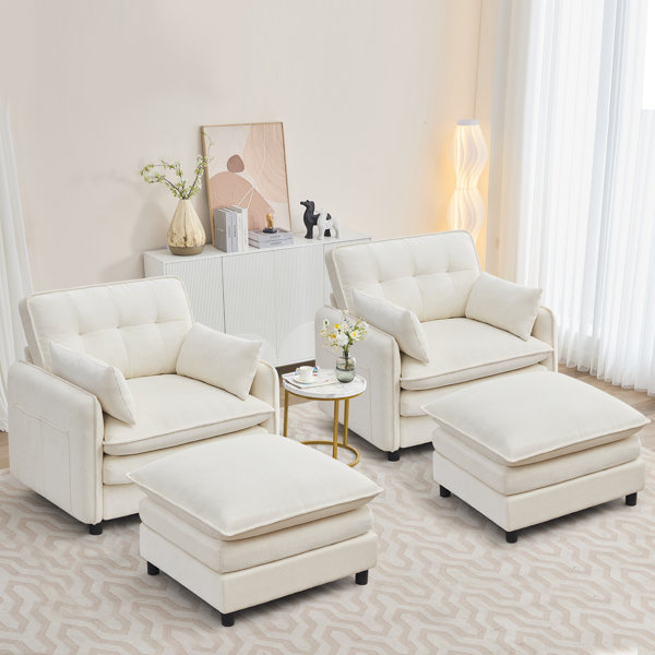 Fauteuil Club Surchargé Avec Pouf Rangement - Chaise Longue Velours Chenille, Poches Latérales, Confort Max Pour Salon Ou Chambre